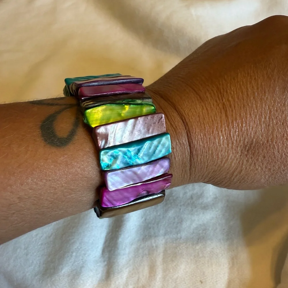 Mother of Pearl Rainbow Multi Color Stick Stretch Bracelet
